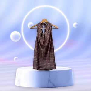 Violet & Claire Size M Brown/Orange Poker Dot Sleeveless Draped Neckline Blouse